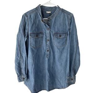 Fossil Women's Denim Chambray Popover Shirt Casual Western Size L
